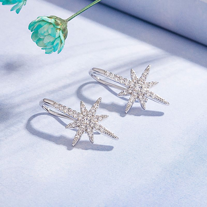 Koreanische Weibliche Achtzackige Sterne Mikro-intarsierte Zirkon-kupfer-intarsierte Zirkon-ohrringe