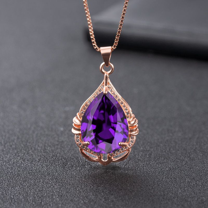 Drop-shaped Amethyst Pendant Fashion Diamond Zircon Purple Diamond Pendant Necklace