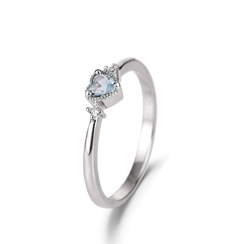 Bague En Forme De Coeur Avec Topaze Bleue Bague De Mode Bleue Avec Zircon Européen Et Américain