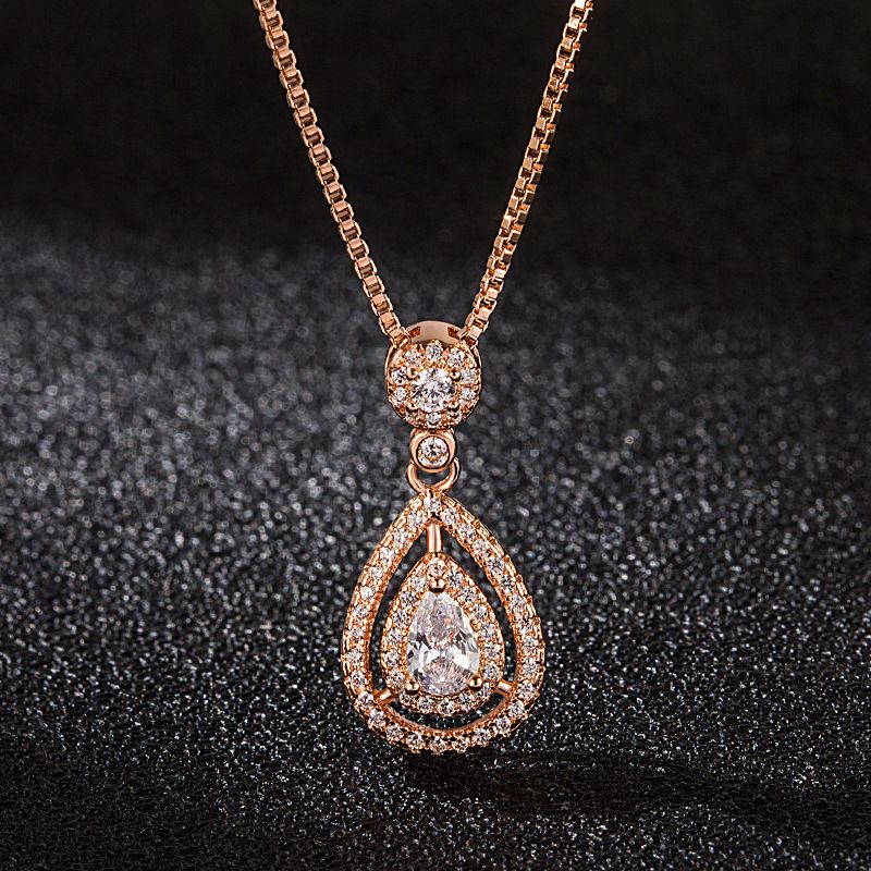 Korean Version Necklace Full Diamond Water Drop Pendant Fashion Clavicle Chain Necklace Wedding Jewelry