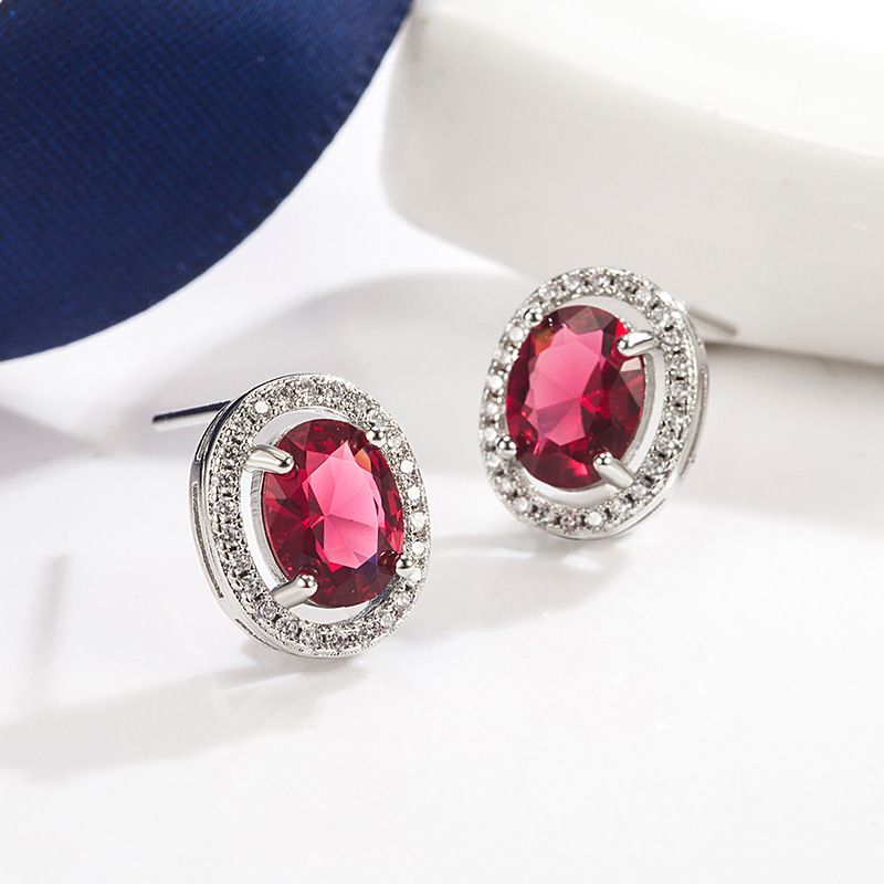 Fashion Earrings Female Micro Inlaid Rose Ruby Copper Earrings