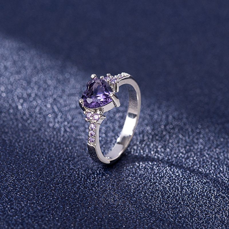 Zirkon Herzförmiger Amethyst Ring Europäische Mode Lila Zirkon Ring Schmuck