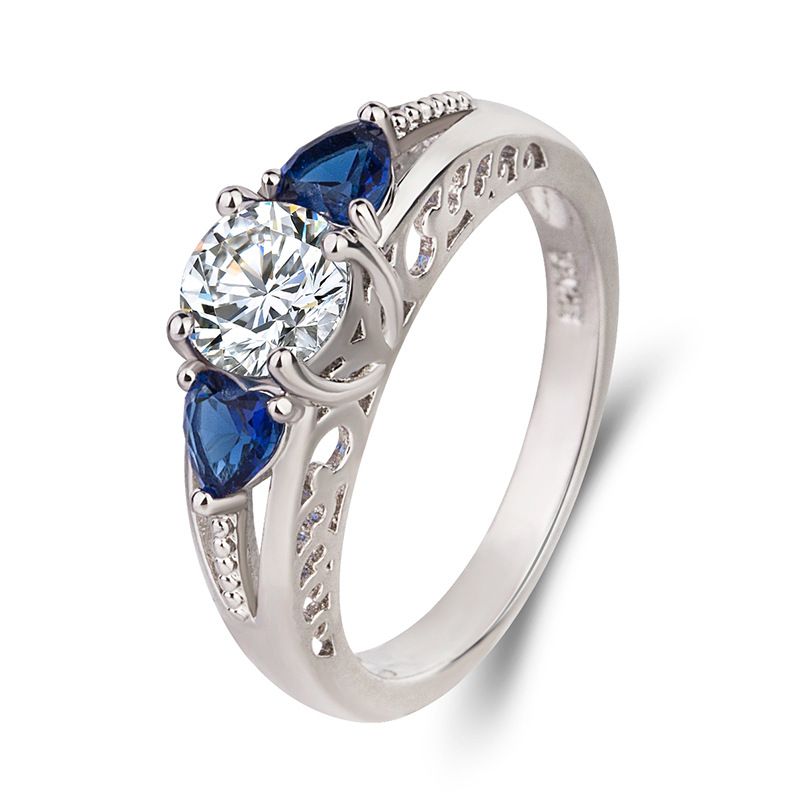 Diamant Bleu En Forme De Coeur Diamant De Simulation Bleu Européen Et Américain Bijoux De Mode Simples Transfrontaliers