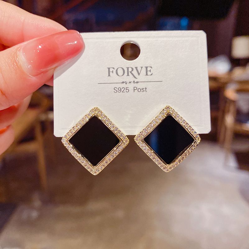 Fashion Geometric Micro-inlaid Square Copper Inlaid Zircon Earrings Wholesale
