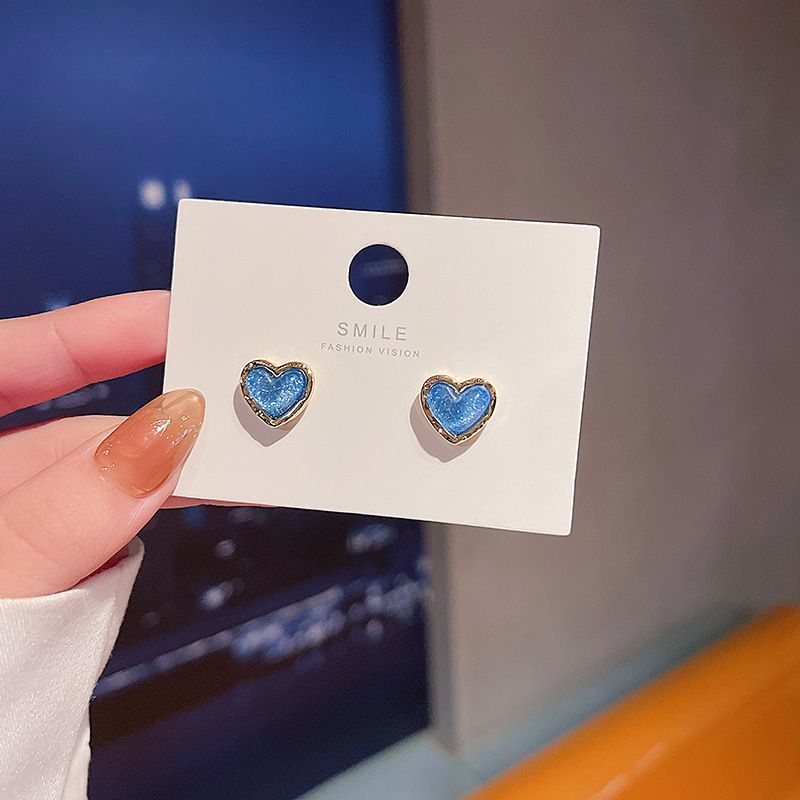 Pendientes De Corazón De Sueño Estrellado Azul Nuevo Coreano Pendientes De Aleación Simples De Moda Para Mujer
