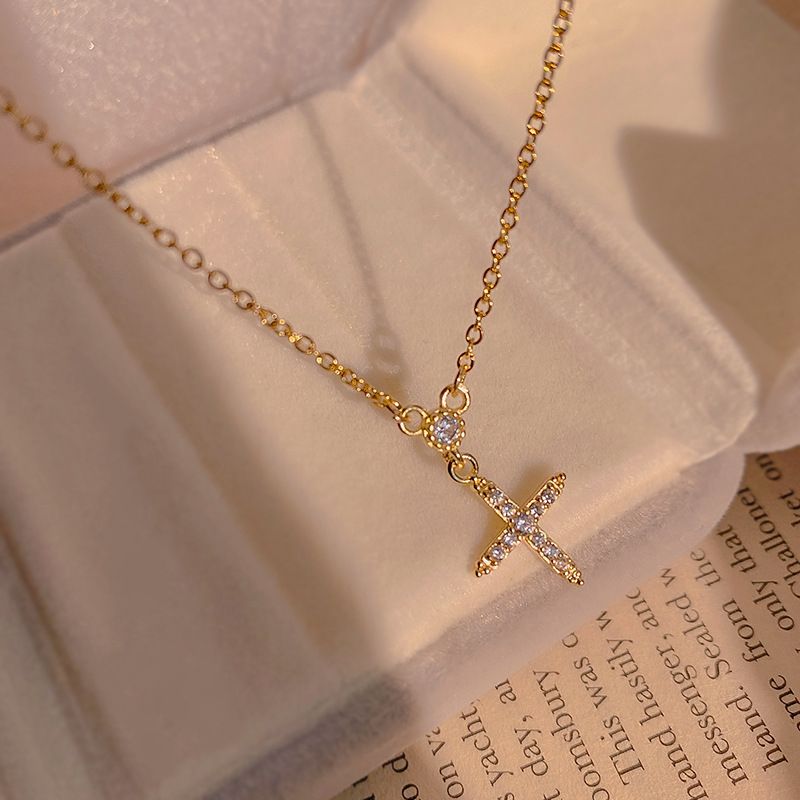 Titanium Steel Diamond Clavicle Chain Korean Niche Simple Cross Necklace Female