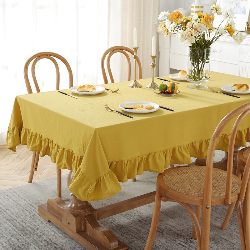 Simple Solid Color Ruffled Household Square Tablecloth Soft Washable Coffee Table Tablecloth