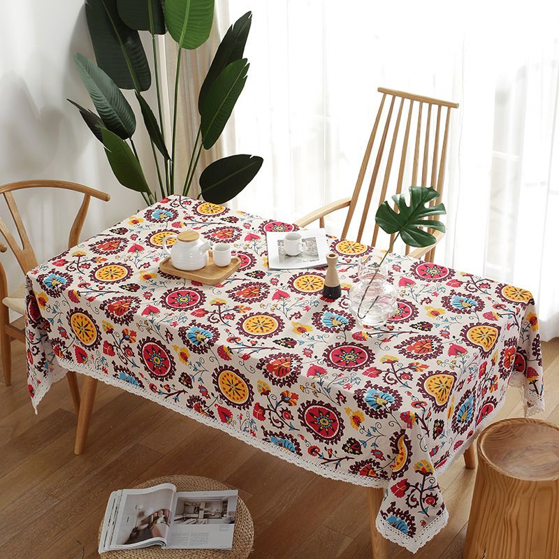 Bohemian Ethnic Style Rectangular Sunflower Print Washable Tablecloth