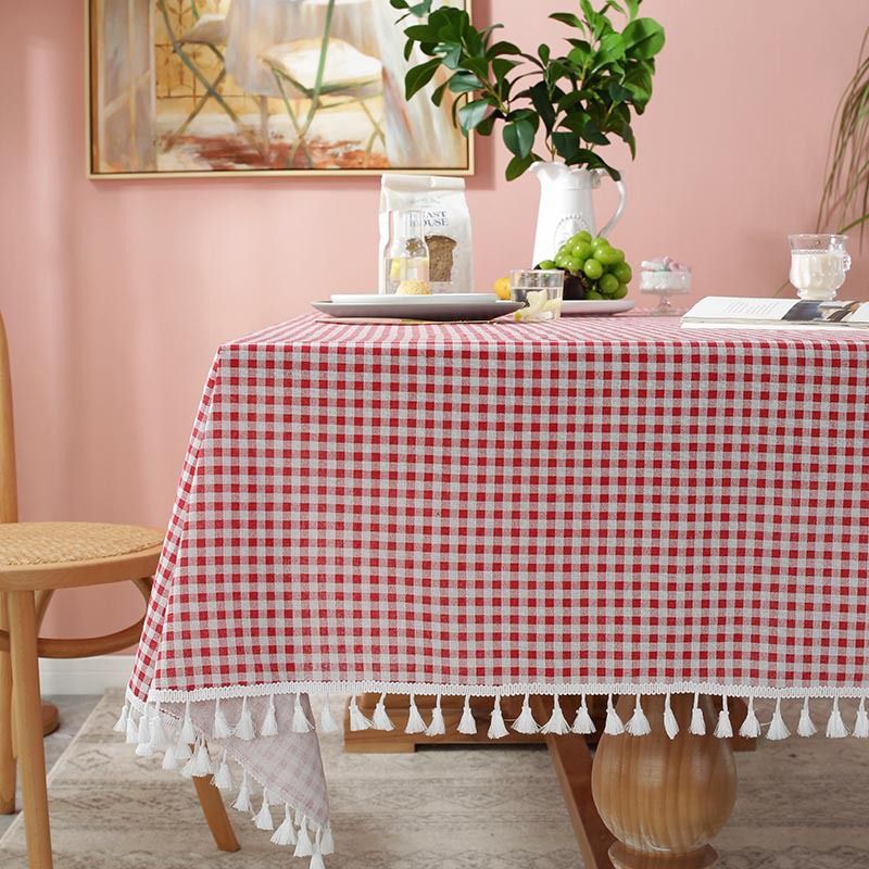 Rouge Petit Treillis Impression Rectangulaire Nappe Nappe Ménage Ménage Nappe Couverture De Table Serviette