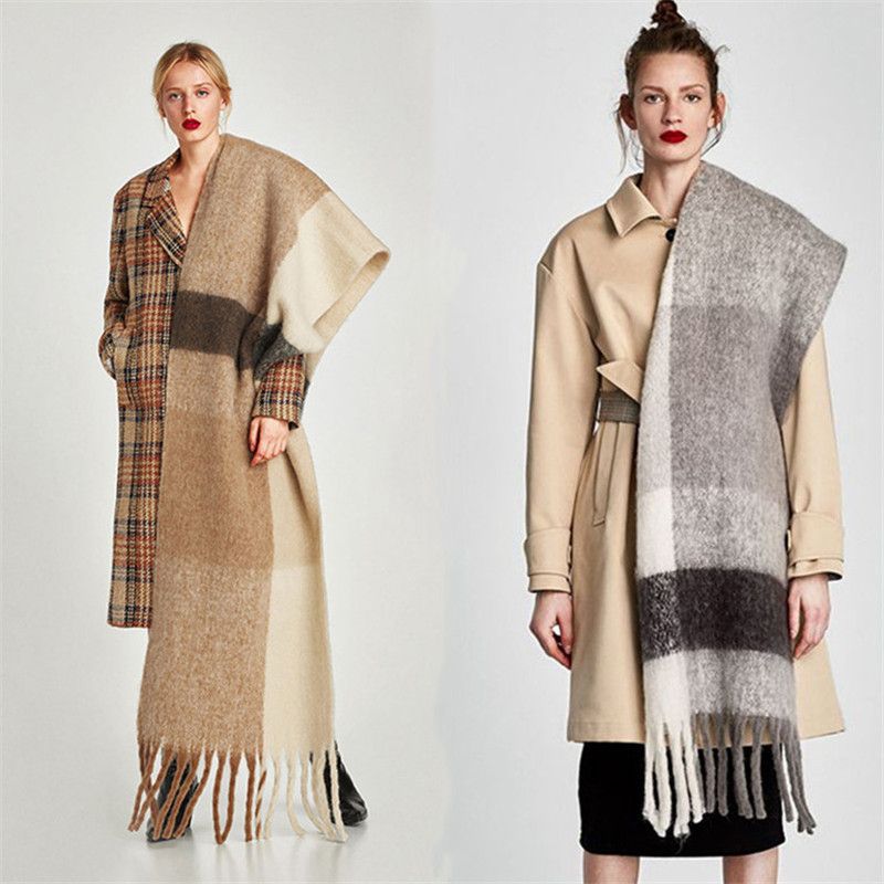New Autumn And Winter Scarf Thick Plaid Long Fringed Double-sided Cashmere Warm Shawl Scarf