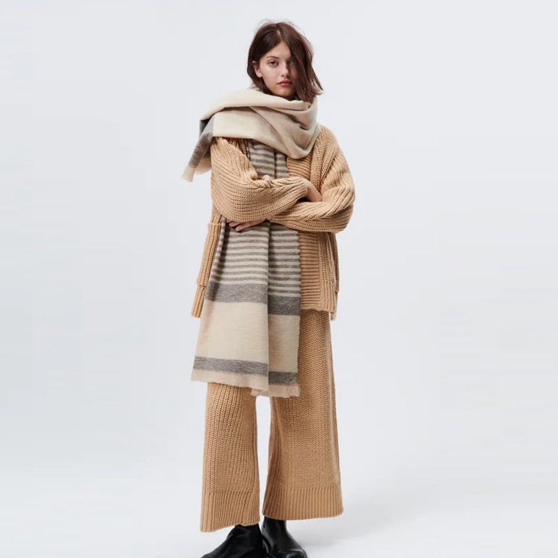 Autumn And Winter New Imitation Cashmere Thick And Thin Striped Fringe Trim Shawl Bib Warm Scarf