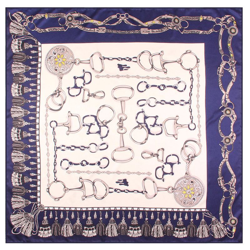 New Hand-curled Silk Scarf Twill Silk Square Scarf Chain Tassel Printing Scarf Shawl