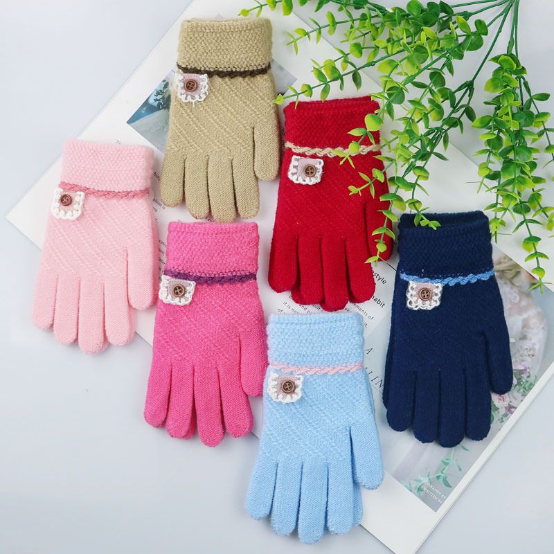 Winter Children's Jacquard Split Finger Gloves Cold-proof Knitted Warm Gloves