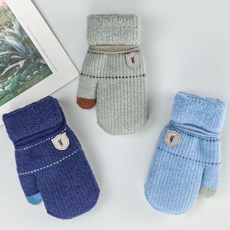 Children's Gloves Autumn And Winter Warm And Velvet Hanging Neck Gloves Knitted Gloves