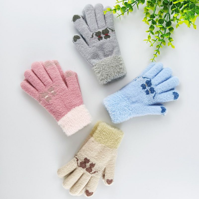 New Winter Children's Curly Gloves Warm Five-finger Cold-proof Knitting Gloves