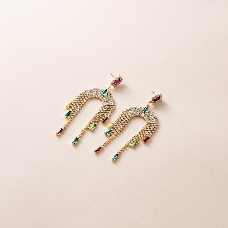 European And American Arch Diamond Tassel Earrings Fashion Matching Accessories