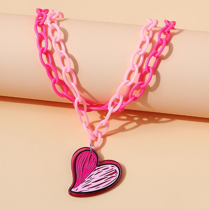 Collar Coreano De Corazón Rosa De Melocotón De Resina Con Personalidad De Moda Con Tendencia Combinable