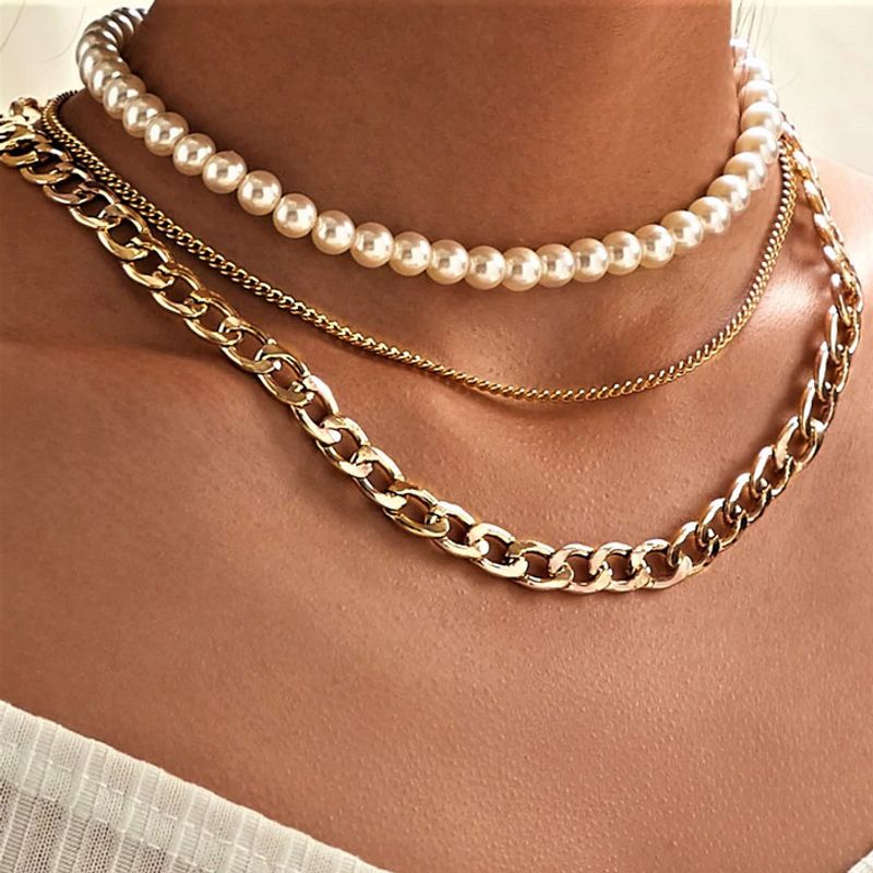 European And American Cross-border Creative Retro Simple Pearl Chain Three-layer Necklace Wholesale