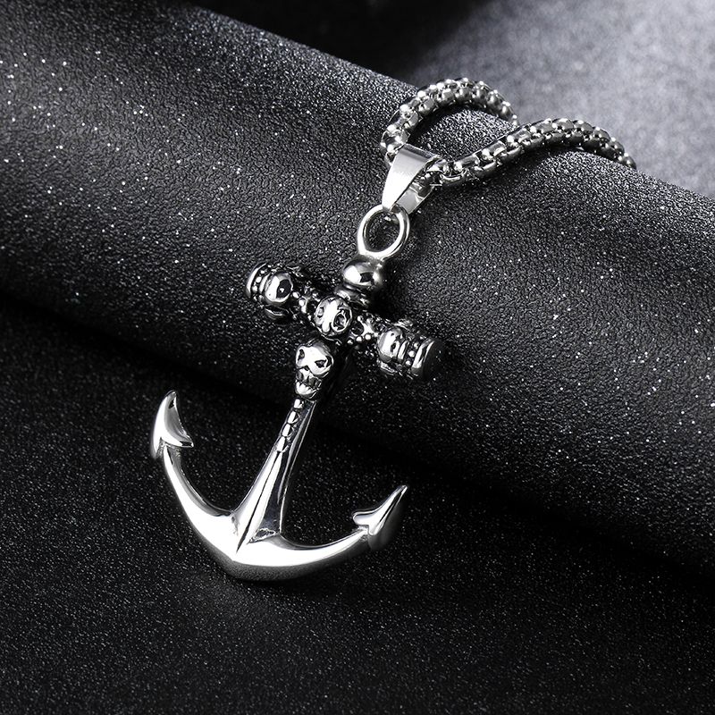 Men's Vintage Titanium Steel Anchor Necklace 60cm