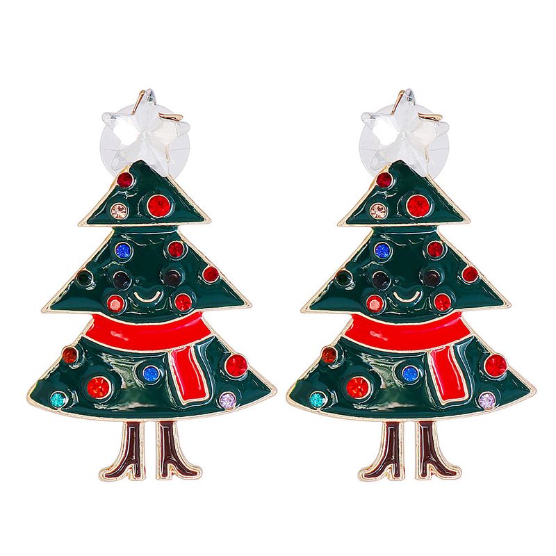 Nouvelles Boucles D&#39;oreilles Créatives En Alliage D&#39;arbre De Noël Avec Diamants De Noël