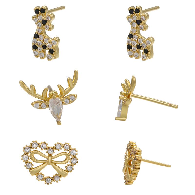 Micro-inlaid Giraffe Elk Bow Stud Earrings Cartoon Pattern Earrings Jewelry