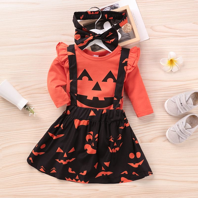 Fashion Spring Autumn European American Halloween Pumpkin Ghost Top Print Baby Skirt