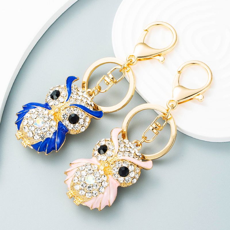 New Creative Animal Series Cute Inlaid Opal Alloy Owl Keychain