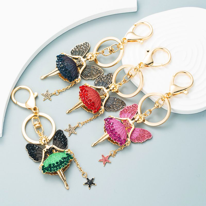 Korean Alloy Diamond Butterfly Flower Fairy Keychain Car Key Ring Bag Pendant