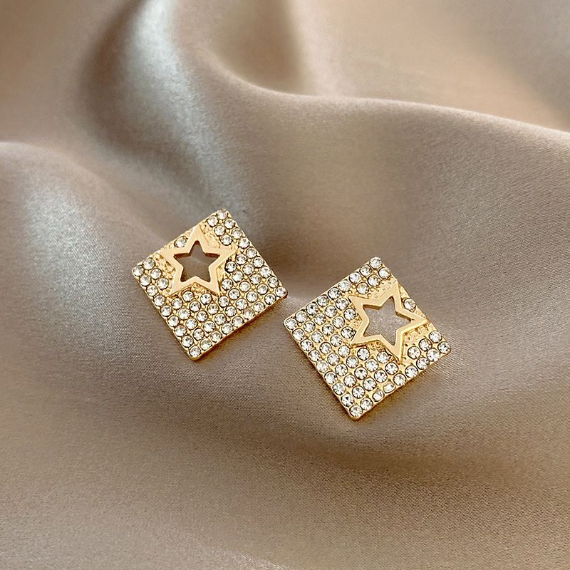 Korean Style Geometric Ins Full Diamond Earrings Refined Stylish And Versatile Star Ear Studs Cold Style Design Personalized Earrings