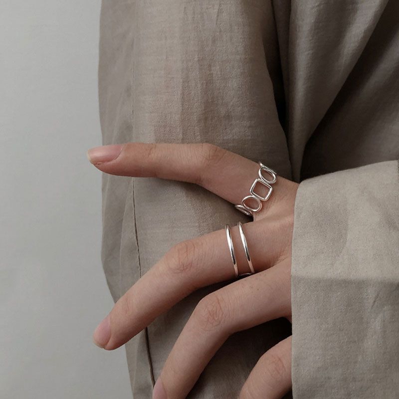 Geometric Double-layer Hollow Opening Fashion Personality Design Index Finger Ring