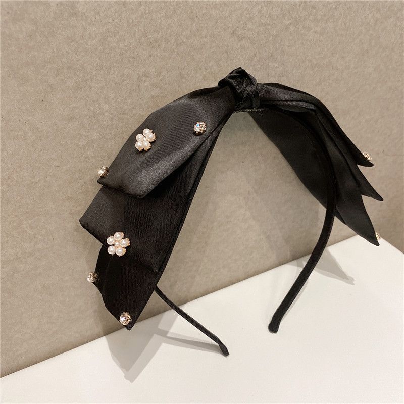 Diadema De Lazo Negro Retro Simple Coreano Accesorios Para El Cabello Con Diadema De Perlas De Flores Lindas
