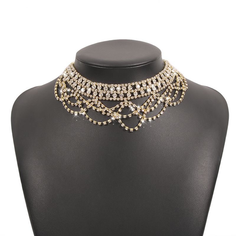 Collar De Lujo Ligero Con Temperamento De Diamantes De Imitación Completo Para Mujer