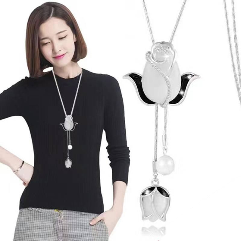 Korean Fashion Simple Tulip Accessories Dripping Temperament Long Necklace Sweater Chain