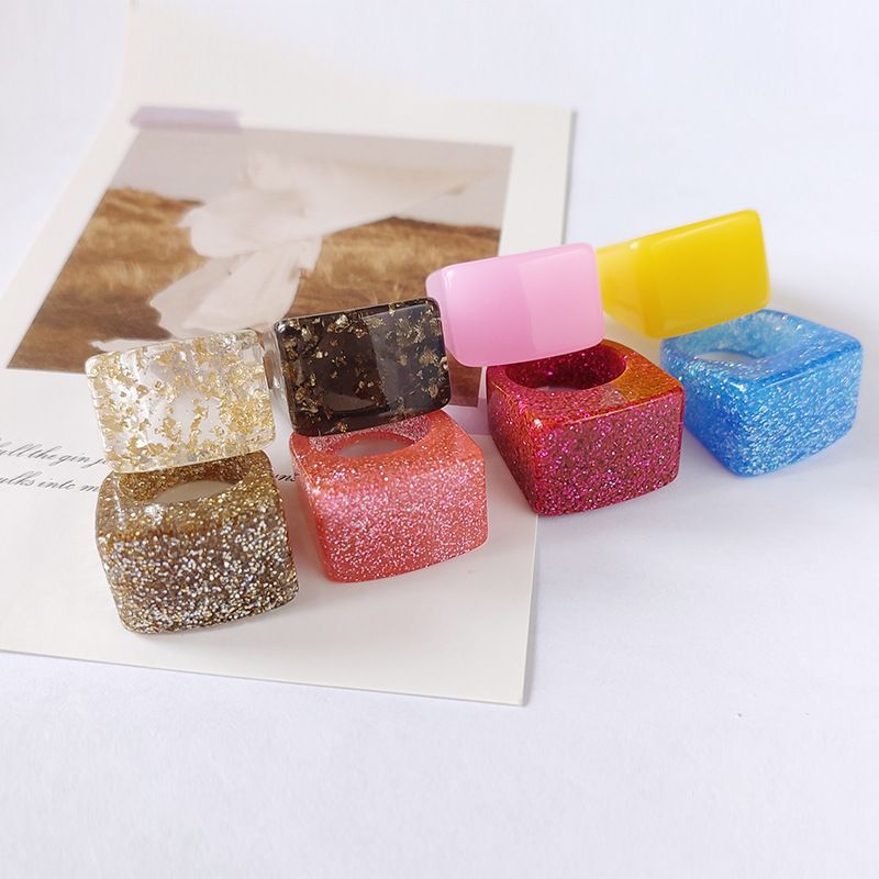 European And American New Acrylic Acetate Large Square Multicolor Transparent Ring Cross-border