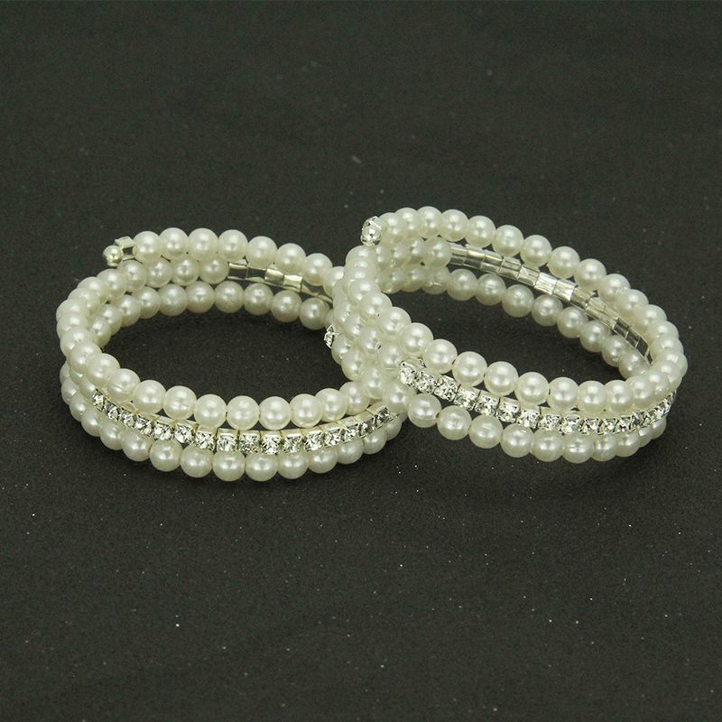 Fashion Personality Diamond-studded Pearl Three-layer Wide Bracelet