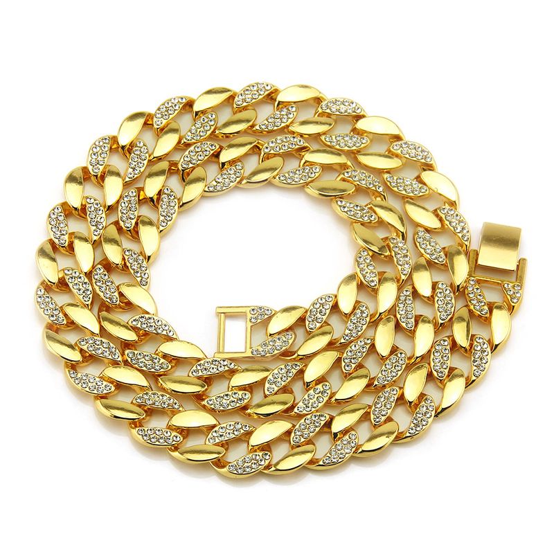 Hip-hop Style 18k Gold Men's Diamond Necklace 30-inch Cuban Chain Necklace And Bracelet Wholesale