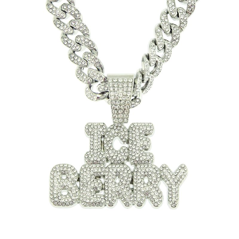 Hip-hop Stitching Full Diamond Letter Pendant Wide Cuban Chain Men's Domineering Necklace