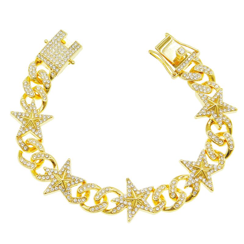 Hip-hop Étoiles Tridimensionnelles Bracelet Chaîne Cubaine Pleine De Diamants Bracelet Tendance