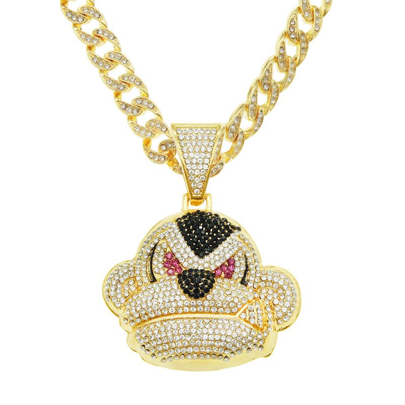Collar De Cadena Cubana Dominante Con Colgante De Mono Tridimensional De Diamantes Completos De Hip Hop