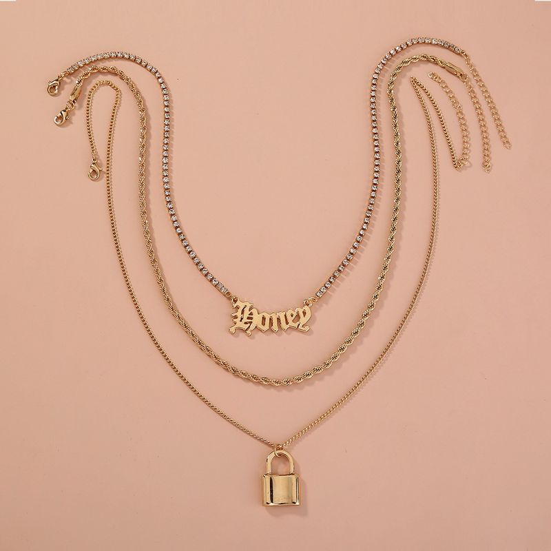 European And American New Multi-layer Necklace Fashion Gothic Letter Lock Pendant Necklace