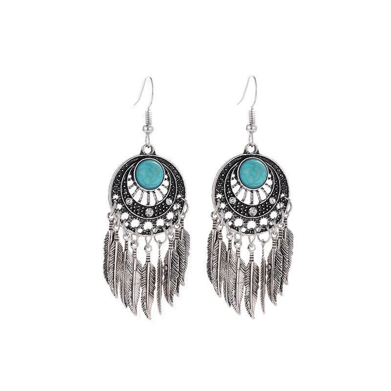 Pendientes De Hojas Nuevas Pendientes De Borla De Plumas De Atrapasueños Bohemios De Moda