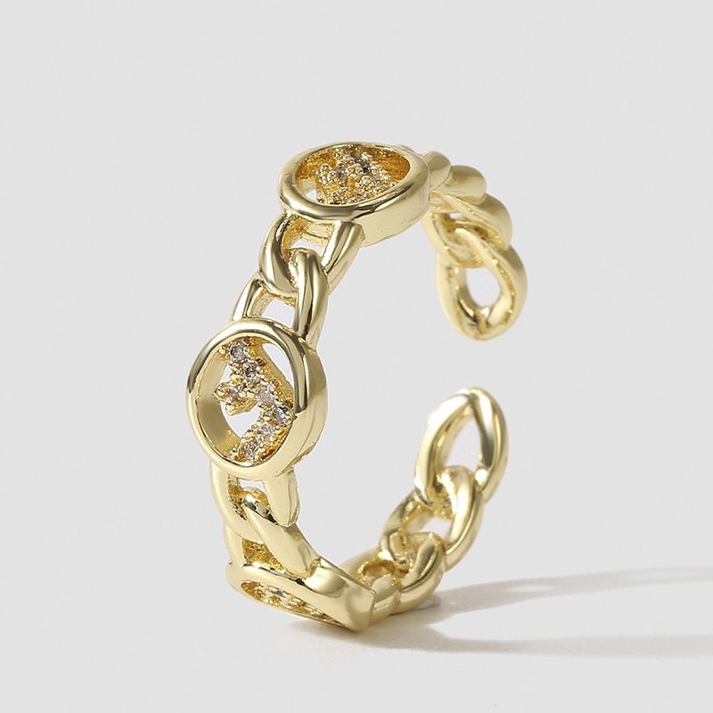 Korean Simple Copper Inlaid Zirconium Letter Ring Color-preserving Ring Jewelry