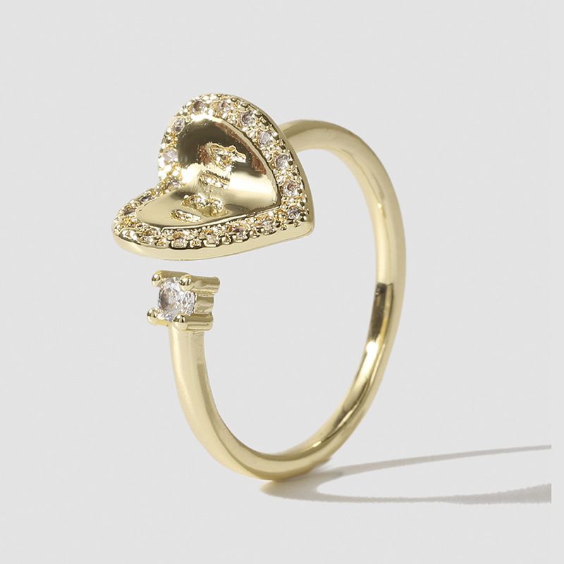 Simple Copper Inlaid Zirconium Heart Ring Creative Ring Jewelry