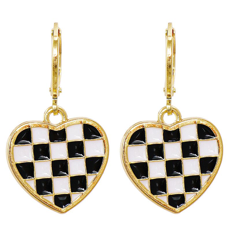 New Korean Version Of Black White Grid Heart-shaped Geometric Earrings