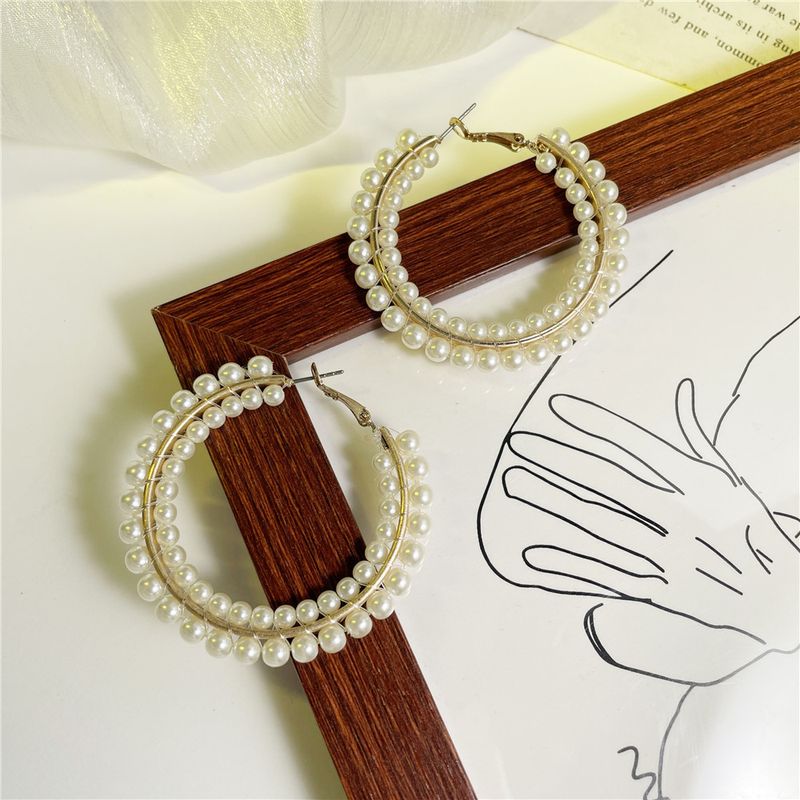 Boucles D&#39;oreilles En Perles Géométriques Grand Cercle Enroulées À La Main Bijoux D&#39;oreille De Mode