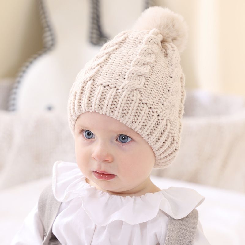 Children's Wool Ball Hood Fall Winter Models Infant Warmth Pure Color Knitted Hats 5 Colors