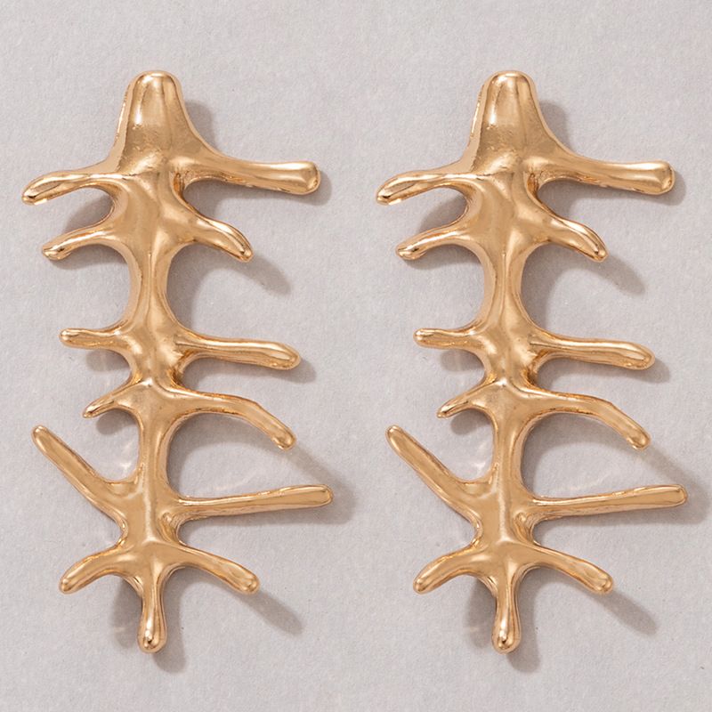Personality Exaggerated Earrings Golden Coral Earrings Geometric Irregular Earrings