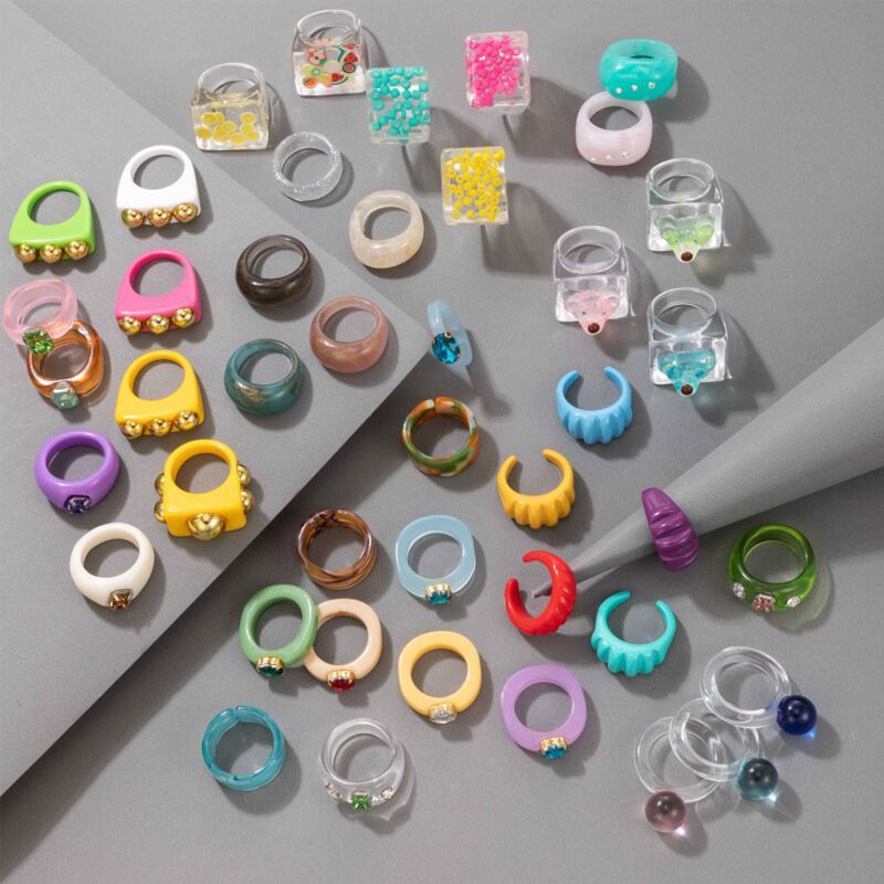 Simple Mode Transparent Résine Acrylique Français Rétro Vent Créatif Bague En Diamant