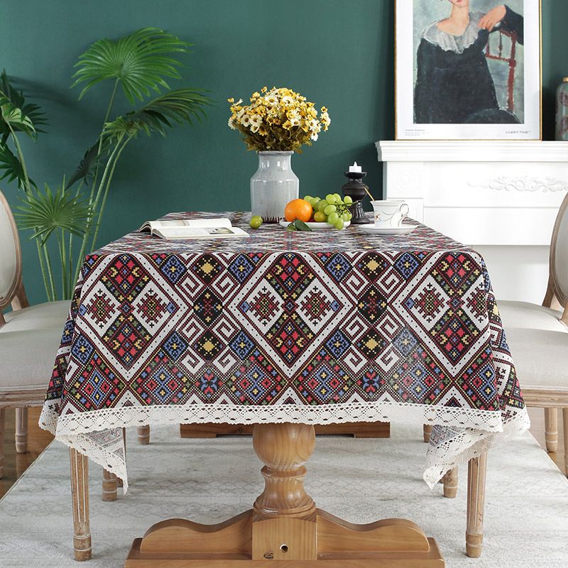 Retro Geometric Sun Lace Ethnic Style Printing Household Tablecloth Bohemia Coffee Table Cover Towel