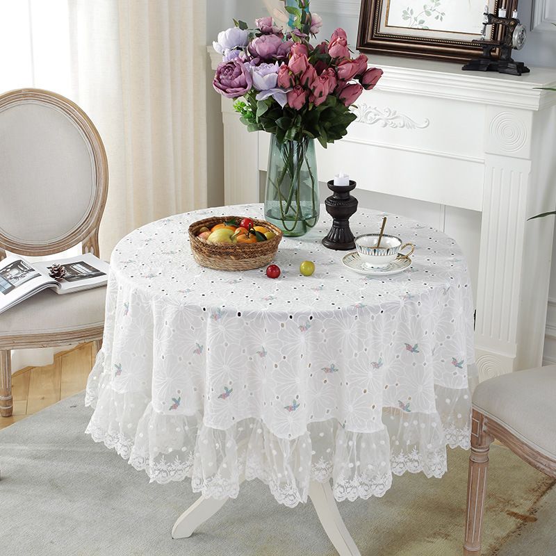 Fashion White Hollow Jacquard Lace Side Round Tablecloth Coffee Table Cover Towel Coffee Table Tablecloth Wholesale